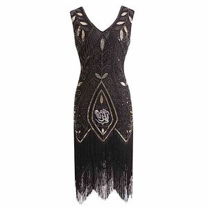 VINTAGE STYLE SPARKLE SEQUINS AND BEADS FRINGED DRESS
